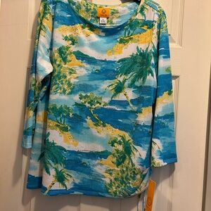 New: Ruby Rd. Blue and Yellow Patterned Top